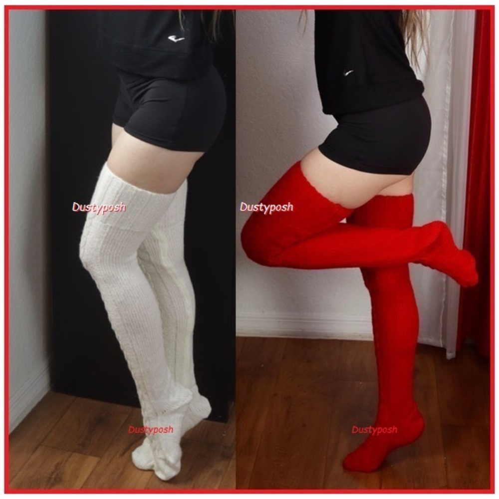 Thick Cable Knit Thigh High Socks Over Knee Boot Cozy Cute Warm Lingerie OTK New